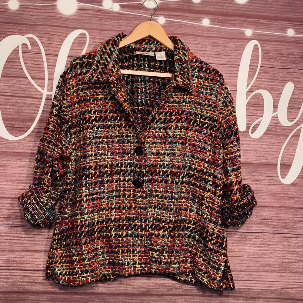 Vintage Collared Swingy Tweed Jacket w/ Buttons
